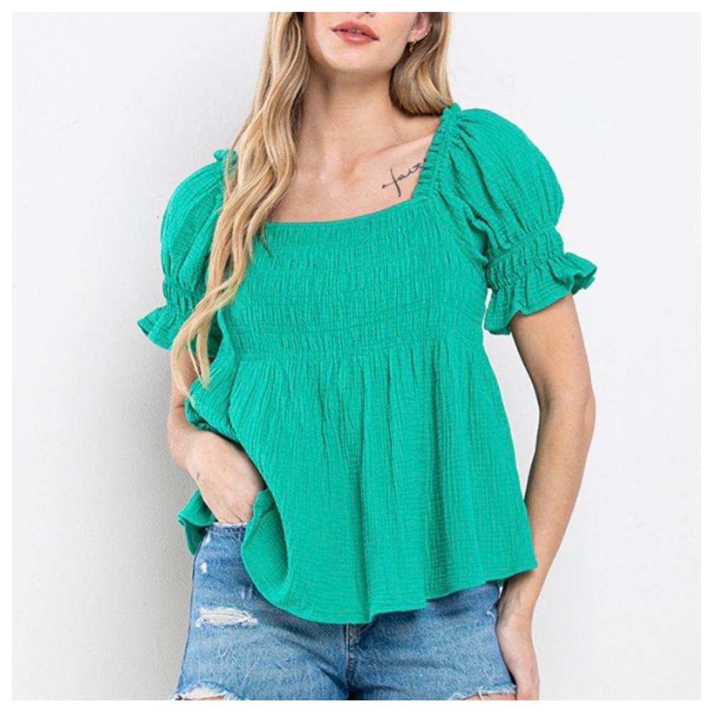 16 Boho  Short puff sleeve square neck top - Picture 4 of 4